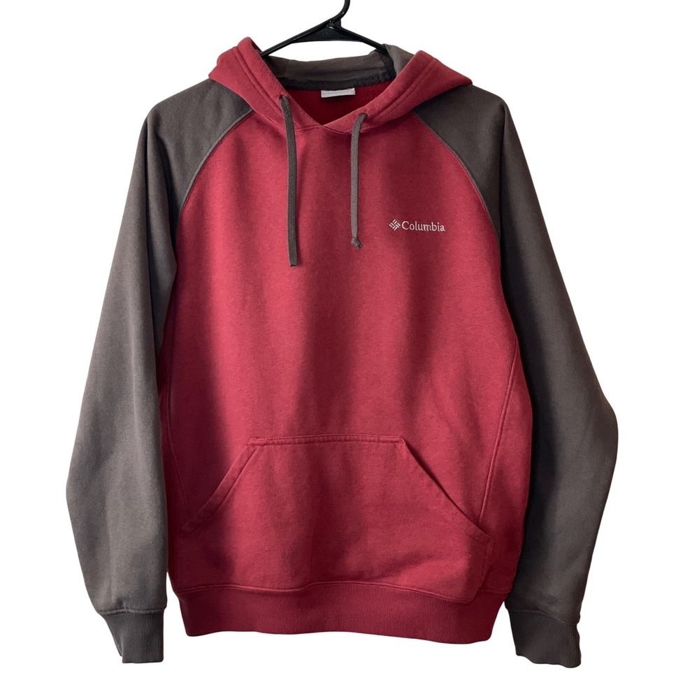 Columbia Men's Small Colorblock Hoodie‎ Burgundy Grey Fleece Pullover Gorpcore